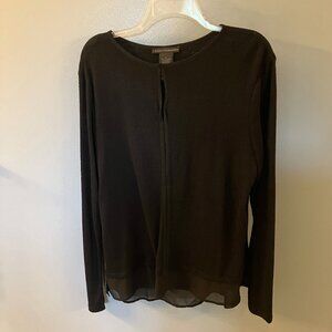 NWOT Grace Elements DarkBlack Long Sleeve Blouse Chiffon Bottom Keyhole Front X